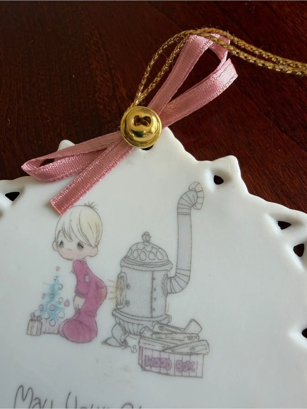 Vintage 1990 Precious Moments Enesco 4Pc Porcelain Snowflake Christmas Ornaments